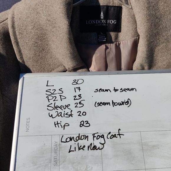 London Fog Wool Pea Coat Double Breast Notch Collar Sz L in Oatmeal Tan - Picture 14 of 15